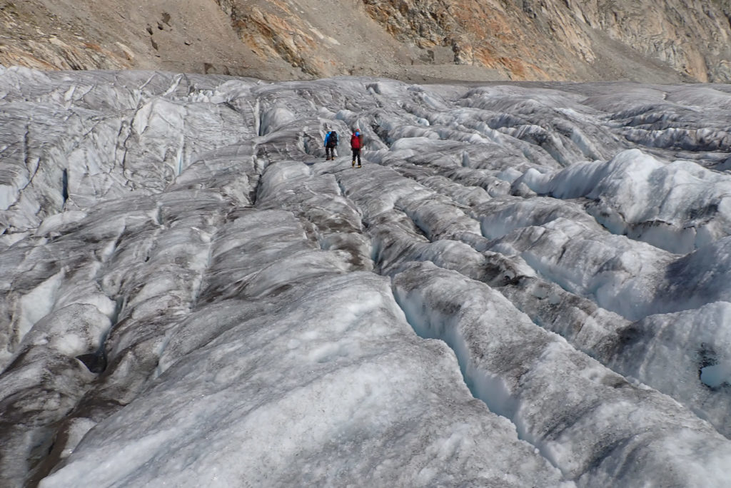 Glaciar Aletsch abajo cruzando grietas